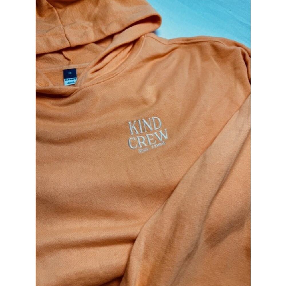 Old Navy Womens Hoodie 2X Coral Orange Cropped Oversized Soft Sweatshirt - Picture 3 of 5